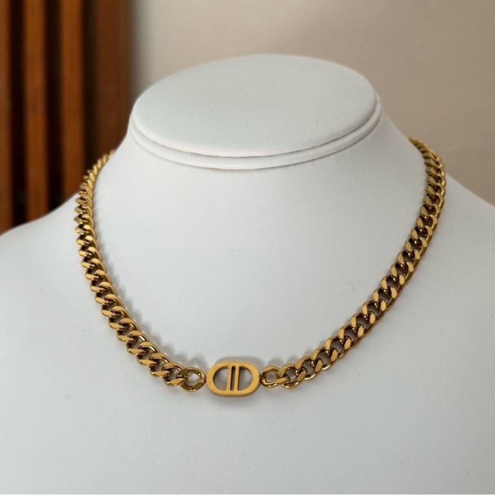 Gold Chain CD Necklace with Logo Pendant